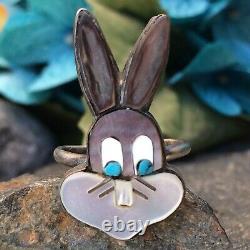Early Native American Zuni Patsy Spencer Turquoise Bugs Bunny Sterling Ring 6.25