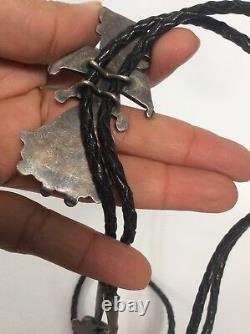 Early Native American Zuni Sterling turquoise Coral Bird Bolo Tie