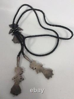 Early Native American Zuni Sterling turquoise Coral Bird Bolo Tie