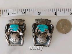 Early Native Navajo Sterling Silver Turquoise deer Buck elk Watch Tips ends