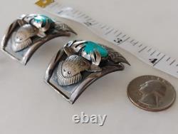 Early Native Navajo Sterling Silver Turquoise deer Buck elk Watch Tips ends
