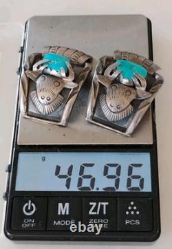 Early Native Navajo Sterling Silver Turquoise deer Buck elk Watch Tips ends