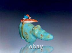 Early Native Zuni Carved Blue Gem Turquoise Fetish Bear By Peter Gasper, Jr