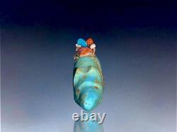 Early Native Zuni Carved Blue Gem Turquoise Fetish Bear By Peter Gasper, Jr