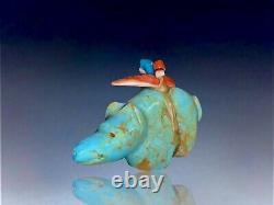 Early Native Zuni Carved Blue Gem Turquoise Fetish Bear By Peter Gasper, Jr