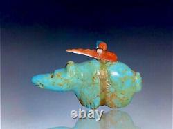 Early Native Zuni Carved Blue Gem Turquoise Fetish Bear By Peter Gasper, Jr