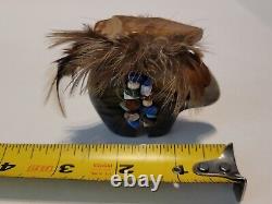 Early Native Zuni Carved Stone Bear Fetish Feathers Gemstones 2.5 Wide Rare