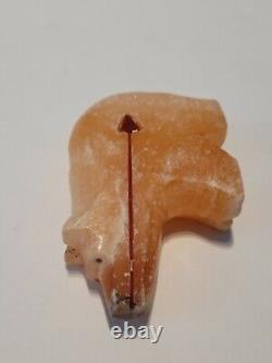 Early Native Zuni Carved Stone Bear Fetish Healing Red Arrow 2.5 Wide Rare