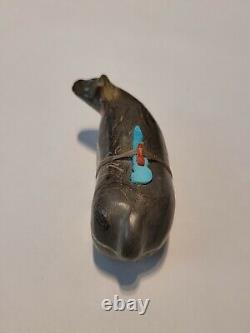 Early Native Zuni Carved Travertine Bear Fetish Freddie Leekya 3 Wide Rare