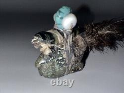 Early Native Zuni Carved Turquoise Bear Fetish Attrib. Teddy Weahkee (d.)