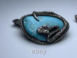 Early Native Zuni Sterling Silver Turquoise Snake Cufflinks Dan Simplicio (d.)