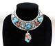 Early Navajo Attr To W Dodson Turquoise Coral Sterling Silver Collar Necklace