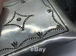 Early Navajo Coin Ingot Silver Heavy Hand Tooled Concho Link Belt & Buckle 580g