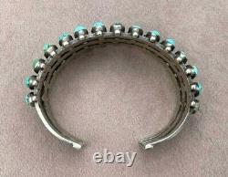 Early Navajo Cuff Bracelet 3 Row Coin Silver Turquoise Snake Eyes 59.2 Grams