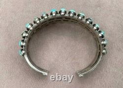 Early Navajo Cuff Bracelet 3 Row Coin Silver Turquoise Snake Eyes 59.2 Grams