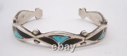 Early Navajo Cuff Bracelet Silver & Black Onyx & Turquoise