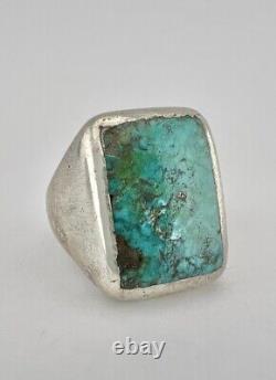 Early Navajo Dead Pawn Sterling Silver Royston Turquoise Ingot Men's Ring 17.5g