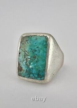 Early Navajo Dead Pawn Sterling Silver Royston Turquoise Ingot Men's Ring 17.5g