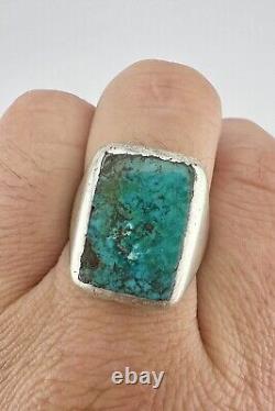 Early Navajo Dead Pawn Sterling Silver Royston Turquoise Ingot Men's Ring 17.5g