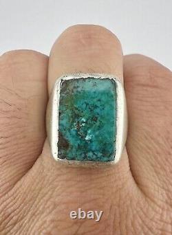 Early Navajo Dead Pawn Sterling Silver Royston Turquoise Ingot Men's Ring 17.5g