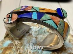 Early Navajo Frank Yellowhorse Sterling & Multigem Inlay Sunface Cuff Bracelet