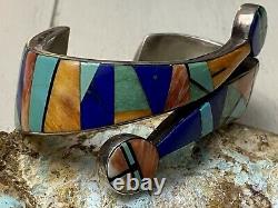 Early Navajo Frank Yellowhorse Sterling & Multigem Inlay Sunface Cuff Bracelet