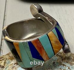 Early Navajo Frank Yellowhorse Sterling & Multigem Inlay Sunface Cuff Bracelet