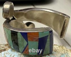 Early Navajo Frank Yellowhorse Sterling & Multigem Inlay Sunface Cuff Bracelet