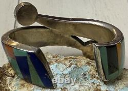 Early Navajo Frank Yellowhorse Sterling & Multigem Inlay Sunface Cuff Bracelet