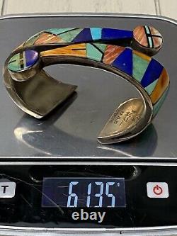 Early Navajo Frank Yellowhorse Sterling & Multigem Inlay Sunface Cuff Bracelet