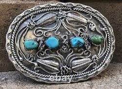 Early Navajo Gem Grade Sleeping Beauty Turquoise Sterling Silver Belt Buckle
