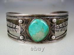 Early Navajo Hand Made Sterling Silver & Natural Green Turquoise Bracelet