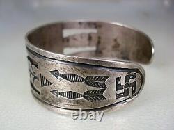 Early Navajo Hand Made Sterling Silver & Natural Green Turquoise Bracelet