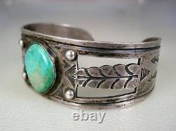 Early Navajo Hand Made Sterling Silver & Natural Green Turquoise Bracelet