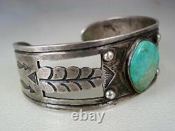 Early Navajo Hand Made Sterling Silver & Natural Green Turquoise Bracelet