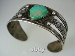 Early Navajo Hand Made Sterling Silver & Natural Green Turquoise Bracelet