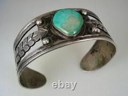 Early Navajo Hand Made Sterling Silver & Natural Green Turquoise Bracelet