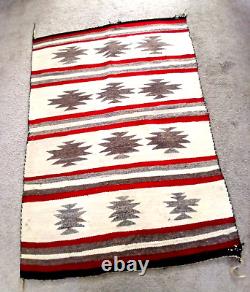 Early Navajo Handmade Geometric Thunderbird Reversable Eye Dazzler Rug 48 x 34