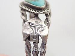 Early Navajo Harvey Era Royston Turquoise Thunderbirds Sterling Cuff Bracelet