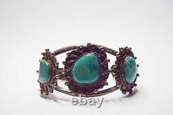 Early Navajo Ingot Harvey Era Silver Green Turquoise Cuff Bracelet Old Pawn