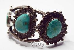 Early Navajo Ingot Harvey Era Silver Green Turquoise Cuff Bracelet Old Pawn