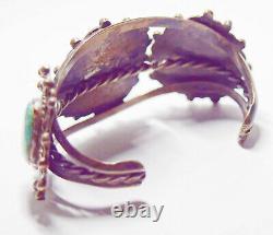 Early Navajo Ingot Harvey Era Silver Green Turquoise Cuff Bracelet Old Pawn