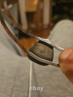 Early Navajo Ingot Silver Fred Harvey Era Stampwork Turquoise Carinated Cuff