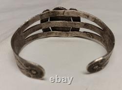 Early Navajo Ingot Silver Petrified Wood Cuff Bracelet