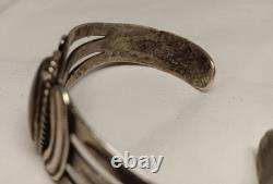 Early Navajo Ingot Silver Petrified Wood Cuff Bracelet