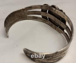 Early Navajo Ingot Silver Petrified Wood Cuff Bracelet