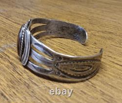 Early Navajo Ingot Silver Petrified Wood Cuff Bracelet