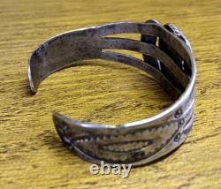 Early Navajo Ingot Silver Petrified Wood Cuff Bracelet