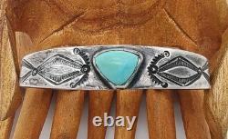 Early Navajo Ingot Silver Turquoise Cuff Bracelet Arrows Handmade Sz 6