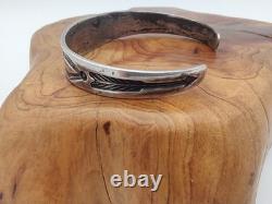 Early Navajo Ingot Silver Turquoise Cuff Bracelet Arrows Handmade Sz 6